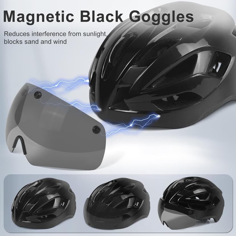 Bike Helmet Adult for Men, Lightweight Ebike Helmet with LED Light & Magnetic Goggles, USB Charging Cable Included, Cycling Helmet for Adult with Adjustable Dial Fit 22.8"- 24.4 "