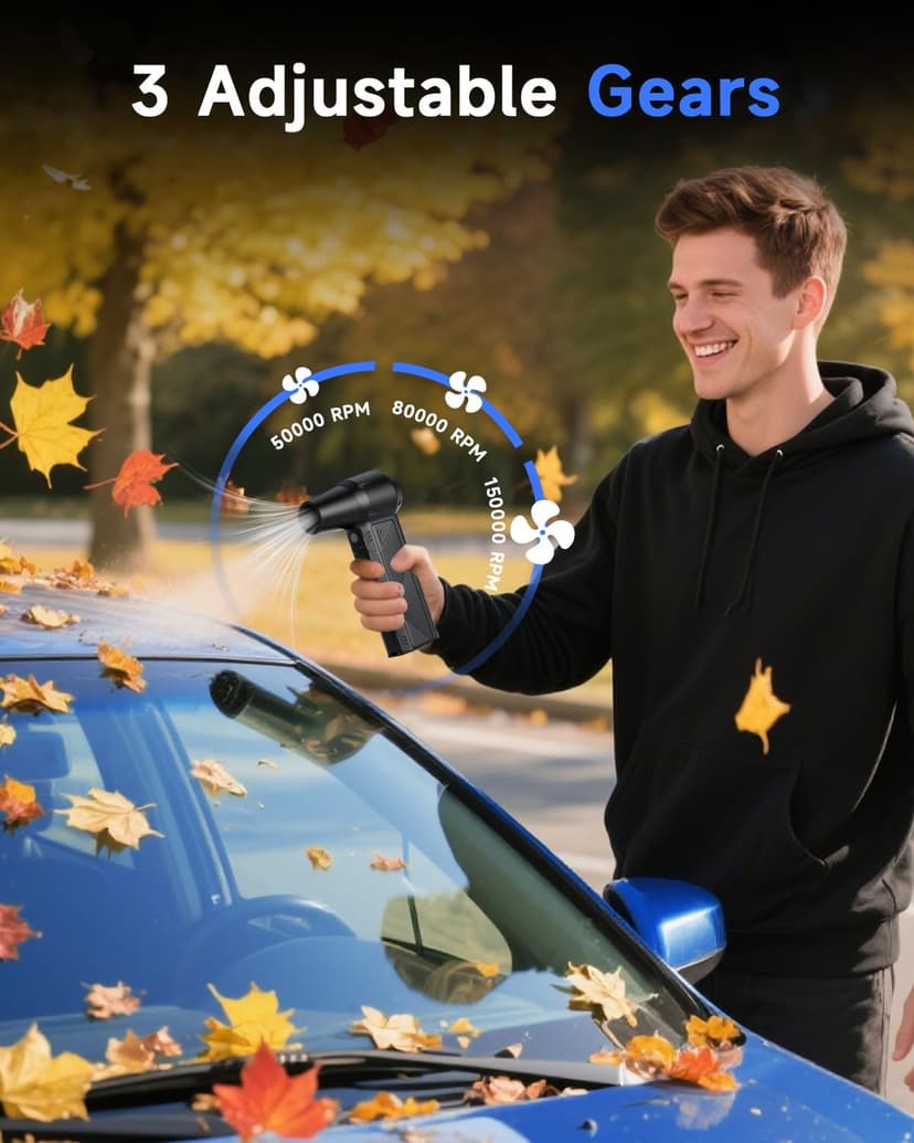 Compressed Air Duster, 150000RPM Super Power Cordless Electric Air Duster, Fast Charging Rechargeable Air Blower Vacuum Cleaner 3-Gear Adjustable for Computer, Keyboard, Car, Outdoor and Home