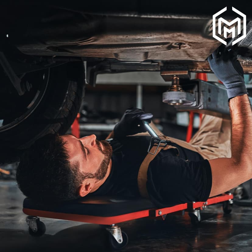 M-AUTO Foldable Z Creeper 2-in-1 Rolling Folding Car Creeper & Seat, 36" Adjustable Roller Garage Chair Lay Down or Sit, 330LBS Capacity Under Car Roller Creeper with 6 Swivel Casters, Red B0BPSQMJ9V