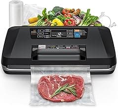 95kpa Vacuum Sealer, Commercial Fully Automatic Food Sealer, Powerful Sealing System, Double Heat Seal, Built-in Cutter and Bag Storage, 1 Roll Bag and 10 Precut Bags