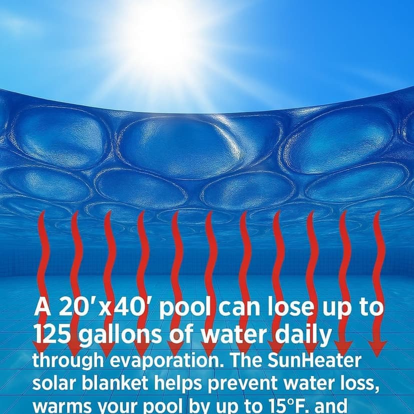 SunHeater Pool Solar Blanket - Heavy Duty Rectangular Thermal Cover with Bubbles - Heat Transfer Solar Pool Heater for In-Ground Swimming Pools - Durable 12 Mil Thick Polyethylene - 16' x 32' Feet