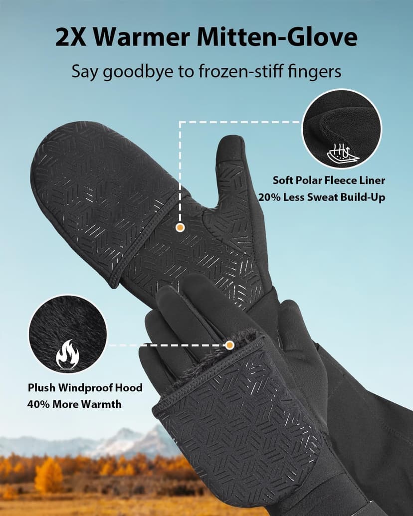 RIGWARL Winter Running Gloves Men Women Cold Weather, Touchscreen Convertible Mittens Warm Thermal Gloves with Watch Window