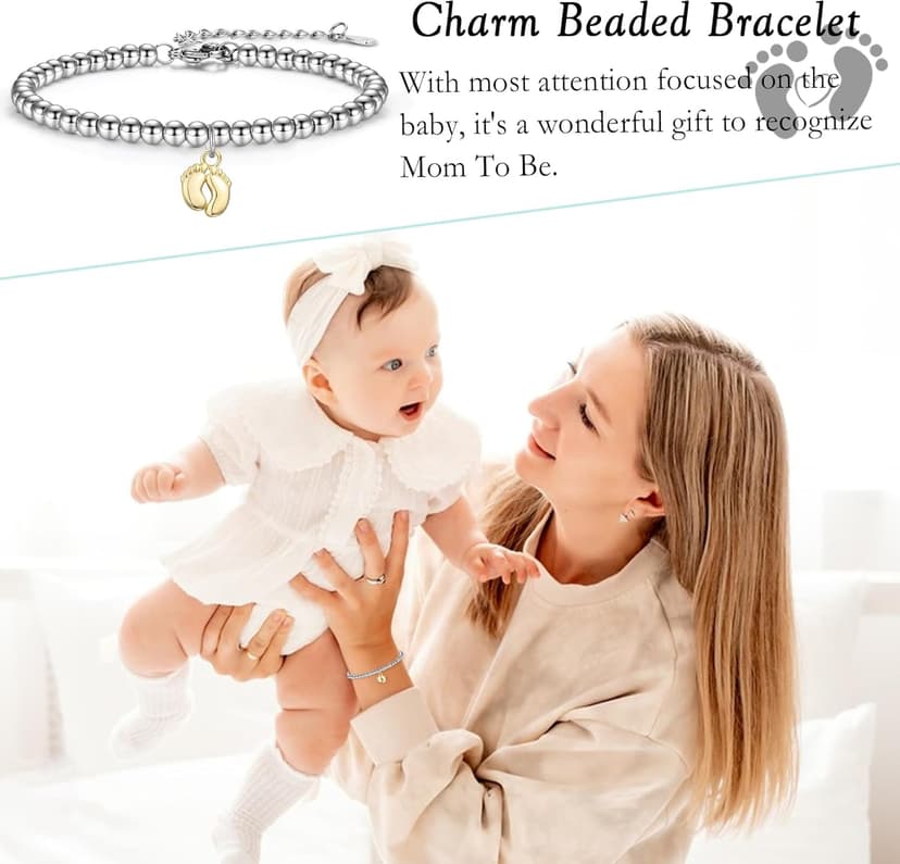 New Mom Gifts, Baby Feet Charm Bracelet Gift for Pregnant Mommy 1st Time Moms, New Mother Pregnant Mom to Be Gifts, Mothers Day Birthday Christmas Baby Shower for Wife Daughter Friend Sister