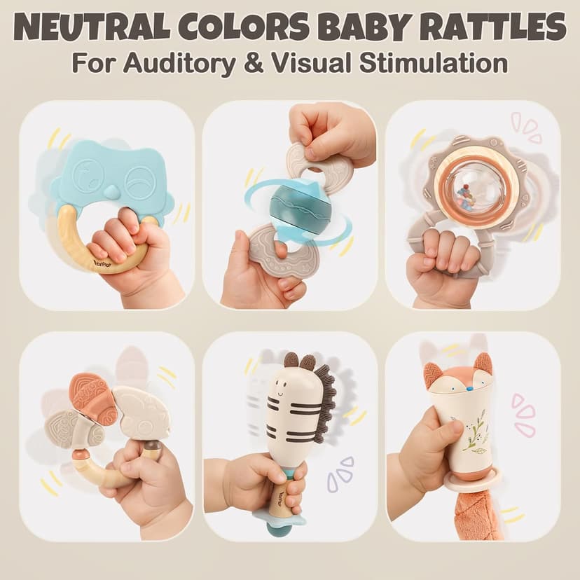 Sensory Toys with Soft Textures, Gentle Sounds & Easy-Grip Shape, Neutral Newborn Gift(10-Pack) Baby Rattles & Teethers Set, Baby Toys 0-6 Months, Teething Toys 3-6 Months B0F62MWKGD