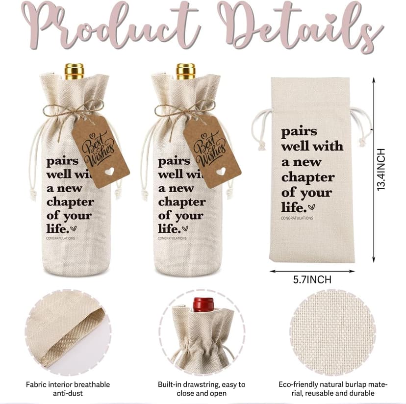1 Pcs Funny New Chapter Wine Bag New Beginnings Gifts for Women Men Farewell Gifts for Friends Going Away Gifts for Coworkers Women Men Moving Away Gifts for Friends New Teacher Gifts