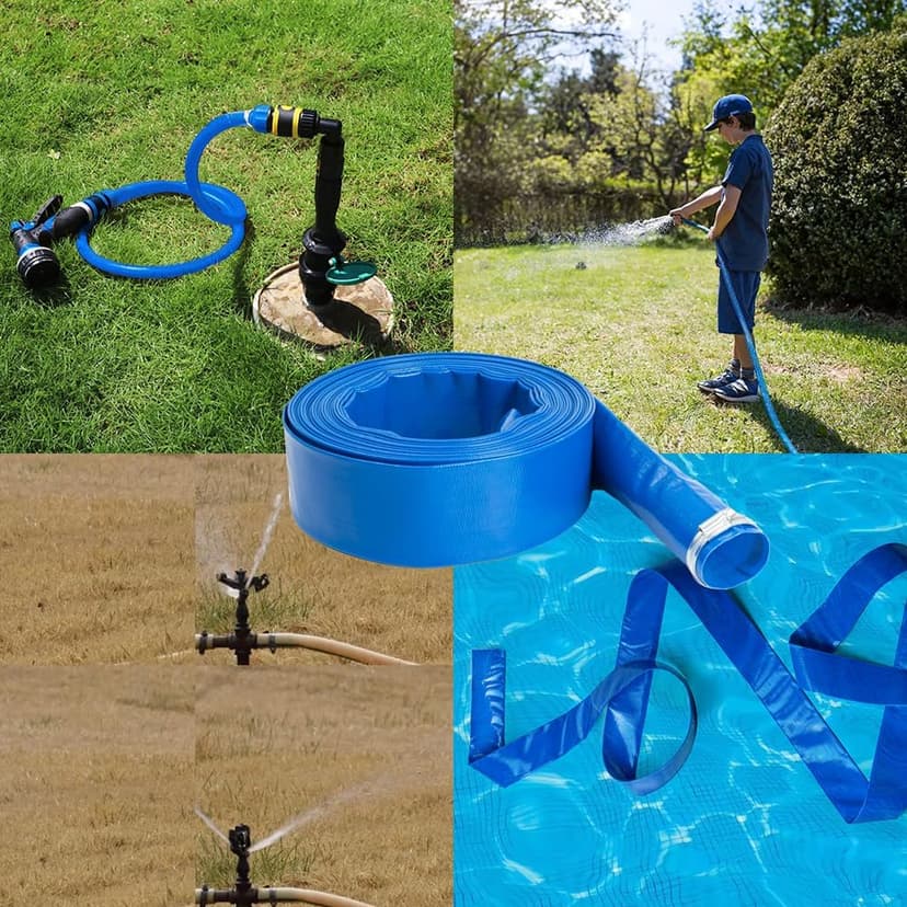 2" x100 FT, Pool Backwash Hose, Heavy-Duty PVC Hose, Lay Flat Discharge Hose, Weatherproof Burst Resistant for Water Transfer, Sump Pump, Pool Filter, Pool Drain,with 2 Clamps