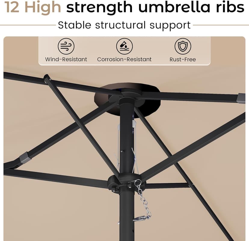 15ft Patio Umbrella with Base,Large Outdoor Double-Sided Rectangle Umbrella with Crank Handle, Market Umbrella for Poolside Garden Deck Backyard Beach Pools, Beige