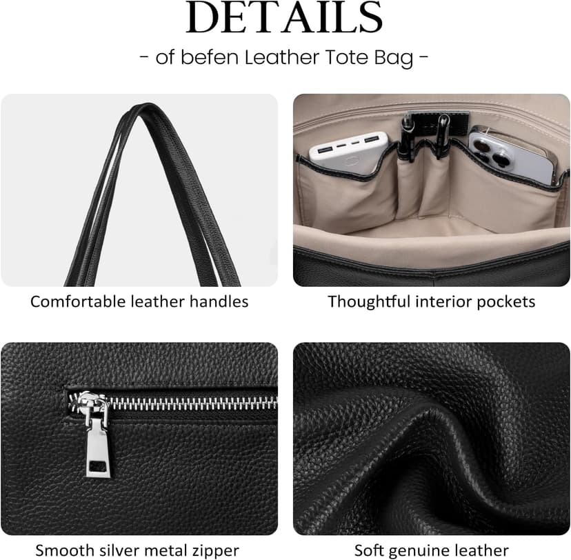 befen Genuine Leather Laptop Tote Bag for Women, Womens 15 Inch Computer Bags Work Totes Purse Shoulder Purses Handbags