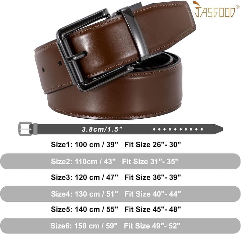 JASGOOD Men's Belt, Reversible Leather Belts for Men for Dress Pants, One Reverse For 2 Sides Casual Belt