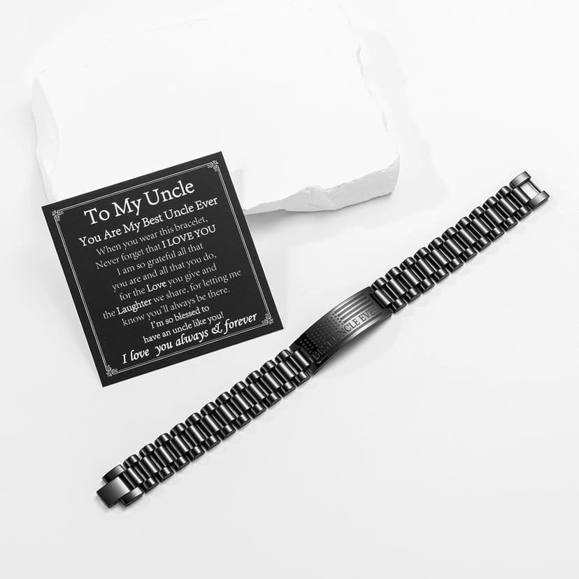 P. BLAKE Gifts for Best Ever Dad Husband Boyfriend Son Uncle, Stainless Steel American Flag Watch Band Link Bracelet Christmas Stocking Stuffers Jewelry Gifts for Men Him