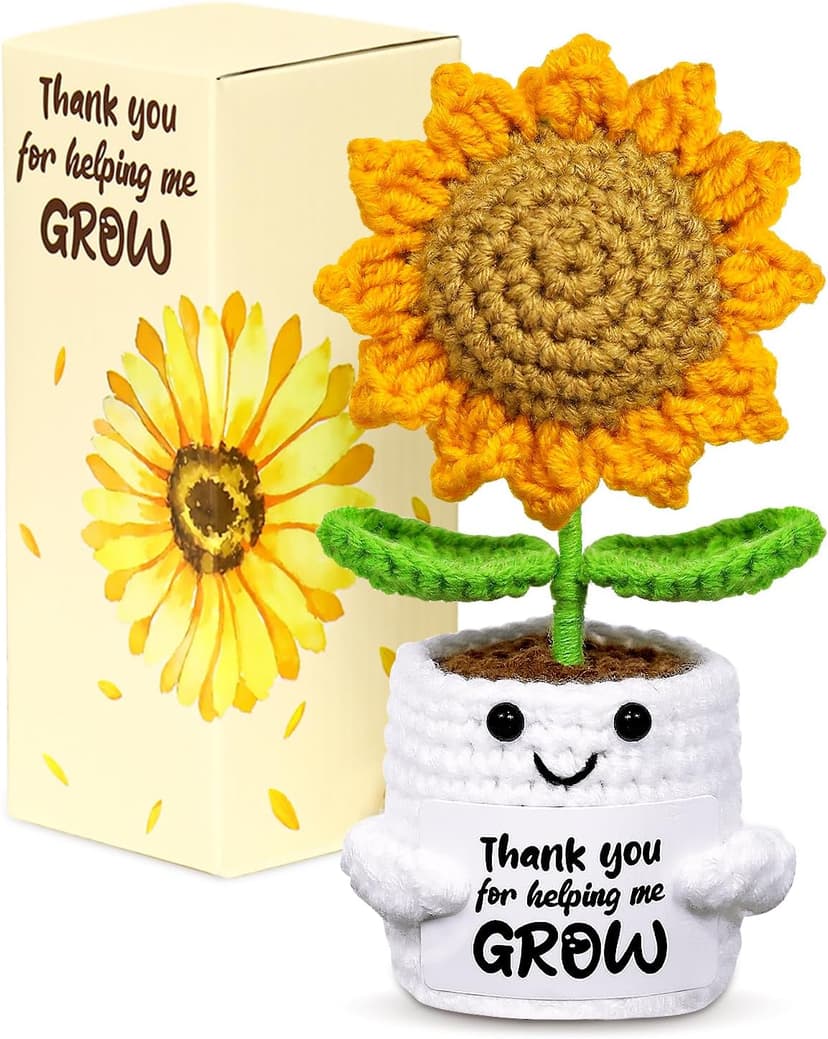 U-Goforst Teacher Appreciation Gifts, Emotional Cheer Thank You Gifts for Women Boss Coworkers Friends, Support Positive Handmade Crochet Sunflower Pot for Birthday Christmas Last Day of School