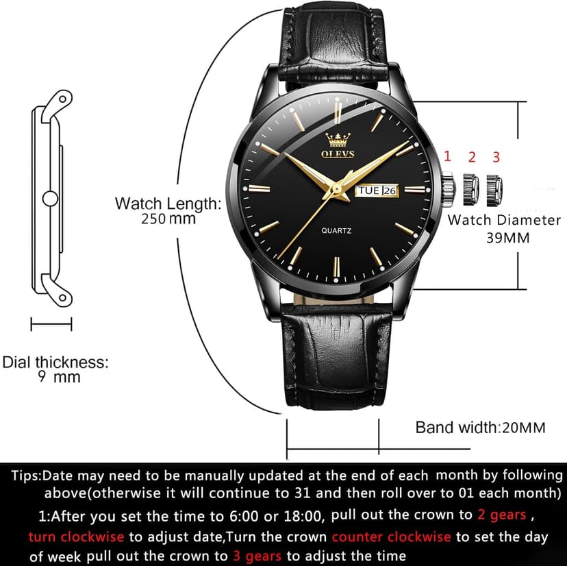 OLEVS Amazon Watches,Brown Leather Watch for Men,Men Day Date Watch,Men's Luminous Watch,Dress Watch for Men,Rose Gold Watch for Men,Men's Fashion Quartz Watch,Waterproof Brown Man Watches