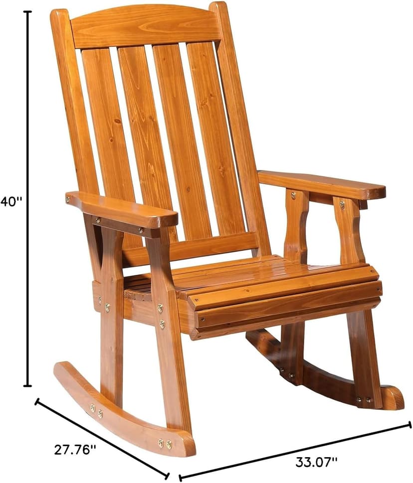 VINGLI Wooden Rocking Chair, Patio Rocker with Higher Backrest, Heavy Duty 600 LBS Outdoor Rocking Chair for Garden, Yard, Balcony, Teak
