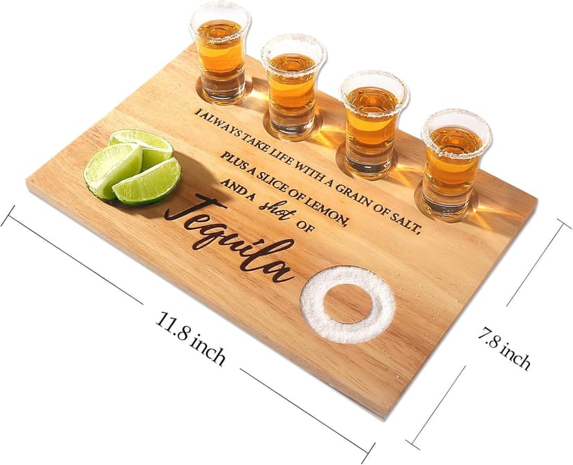 Tequila Shot Board Shot Glasses Serving Tray with Salt Rim Funny Shot Glasses Holder,Tequila Gifts for Housewarming,Liquor, Parties,Bar,Restaurant