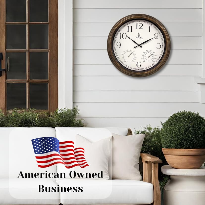 Outdoor Clocks for Patio Large Waterproof with Thermometer - 18 inch Indoor Outdoor Wall Clock with Temperature and Humidity Combo - Weatherproof, Accurate & Easy to Read for Pool, Garden & Home Decor