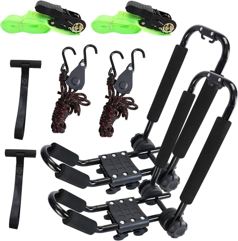 Folding Kayak roof Rack Adjustable for Kayak/Canoe/SUP,J-Bar Rack on Roof Mounting On SUV, Car and Truck Crossbars. (23-krf-1)