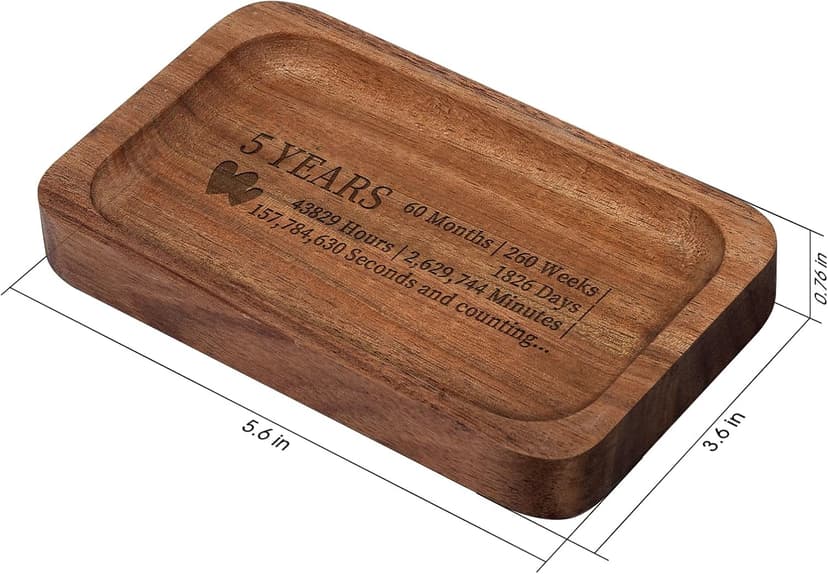 5th Anniversary Wedding Gifts for Wife, Husband – Handmade Acacia Wood Jewelry Tray, the Best Gift to Celebrate Five Years of Love.