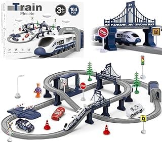 Train Sets for Boys 4-7, Battery Operated Train Set with Tracks(Magnetic Connection), Compatible with Thomas, Brio, Chuggington, Gifts for 3 4 5 6 Years Old (City)
