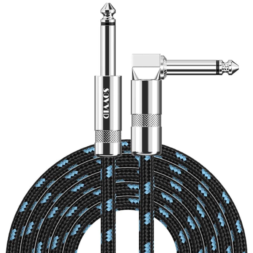 Sovvid 10FT Instrument Cable - Electric Guitar & Bass Cable with Right Angle 1/4 Inch Connector - Black & Bluetest