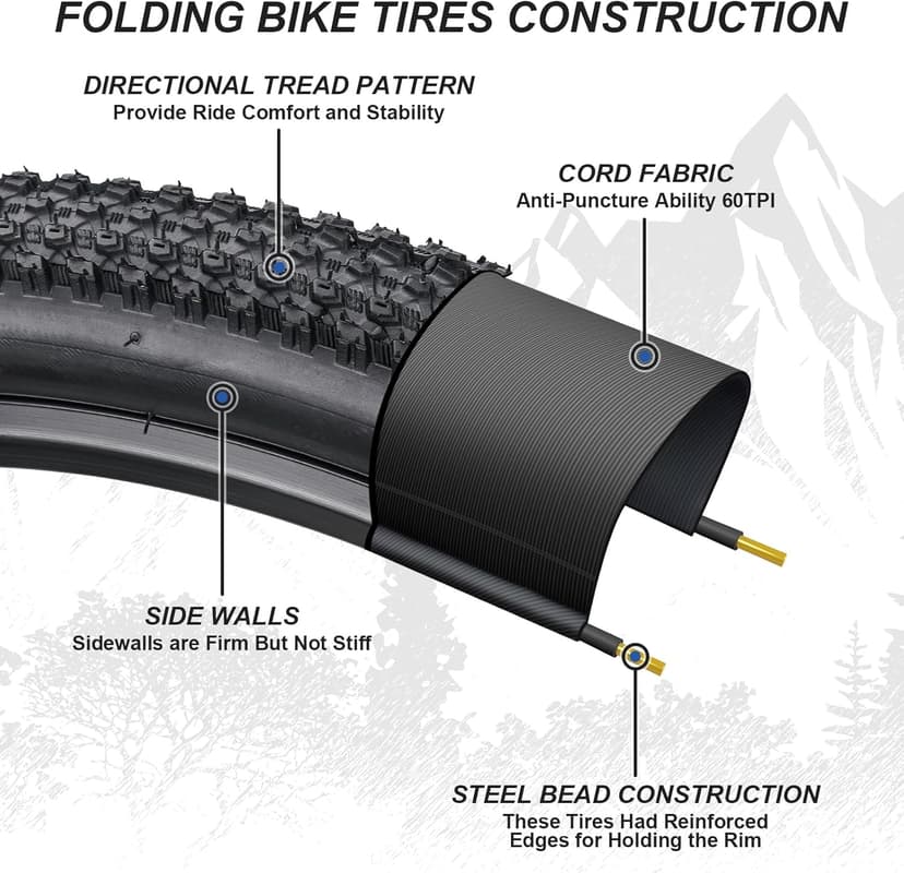 Hapleby 2PCS Premium Folding Bike Tires 26x1.95 Inch (50-559mm), Replacement Mountain Bike Tires 60 TPI Puncture-Resistant, Came with 2PCS Tire levers