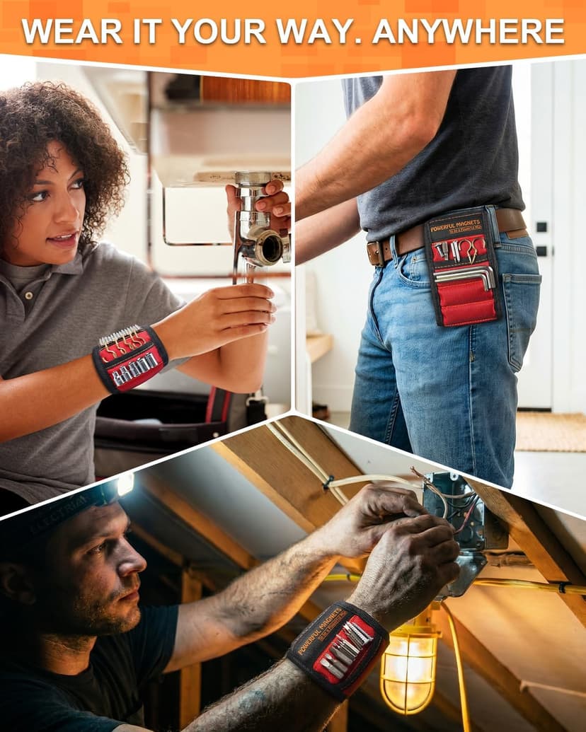 Stocking Stuffers for Men Women Gifts Magnetic Wristband: Men Gifts Tool Belt Magnet Wrist for Holding Screws Nails Christmas Gadget for Dad Adults Him Husband Who Have Everything (1)