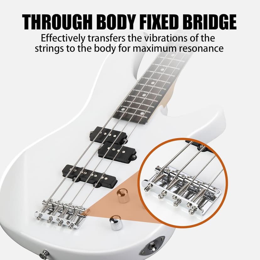 Ktaxon 4 String Electric Bass Guitar, Full Size Standard Right Handed Rosewood Fingerboard Beginner Kit with Cable Wrench Tool (White)
