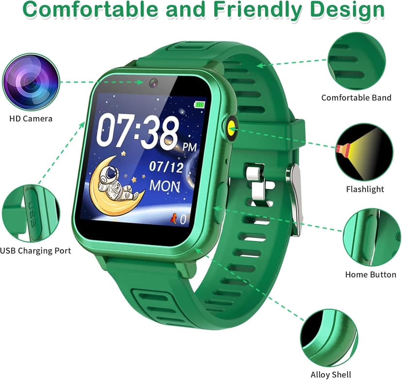 Phyulls Phyulls Smart Watch for Kids with 39 Puzzle Games, Camera, Video Recorder, Music, Alarm, Calculator, Calendar, Flashlight, Pedometer - Birthday Gift for 3-12 Year Old Boys & Girls