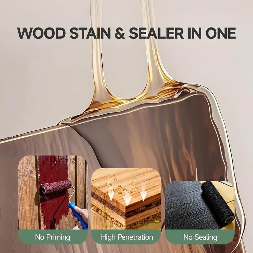 Wood Stain,16oz Teak Wood Stain & Sealer in One, Water Based|Fast Drying|Non-Toxic|Low Ddor|Waterproof, for Indoor and Outdoor Furniture, Multiple Finishes(with Tools)