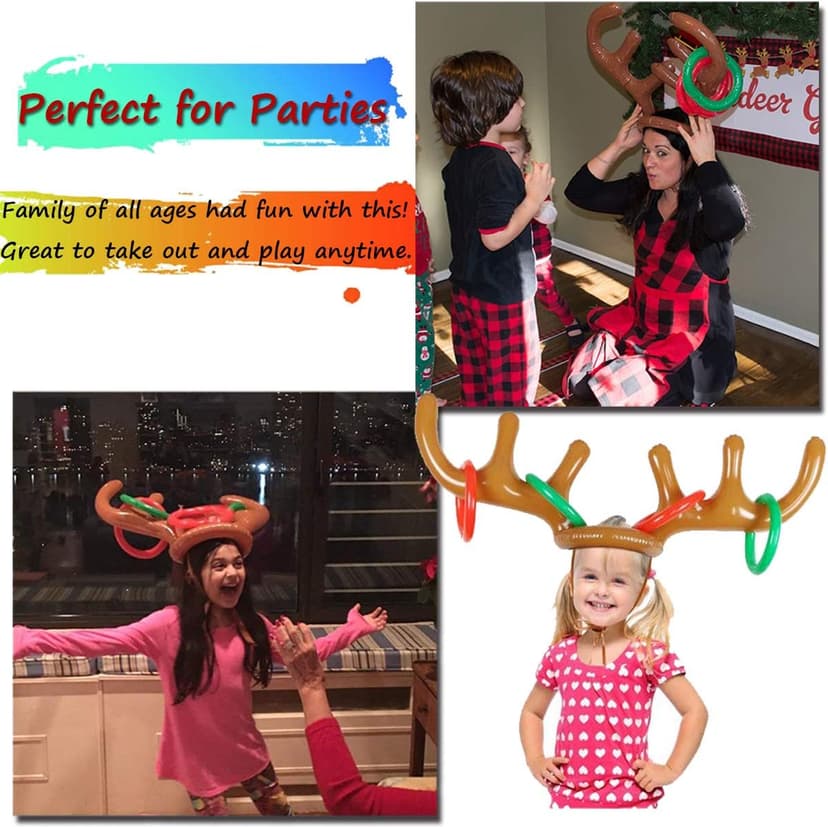2 Set Inflatable Reindeer Antlers Ring Toss Game, Christmas Games for Family Party Great for Adults and Kids