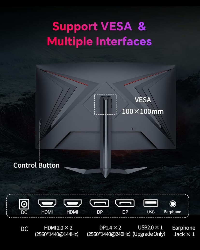 KTC 32 Inch 240Hz Curved Gaming Monitor, 2K 1440P PC Computer Monitor 1000R, 1ms (MPRT), 4000:1 Contrast, 122%sRGB, Adaptive Sync, HDMI Display Port, Tiltable, VESA Mount, H32S25E