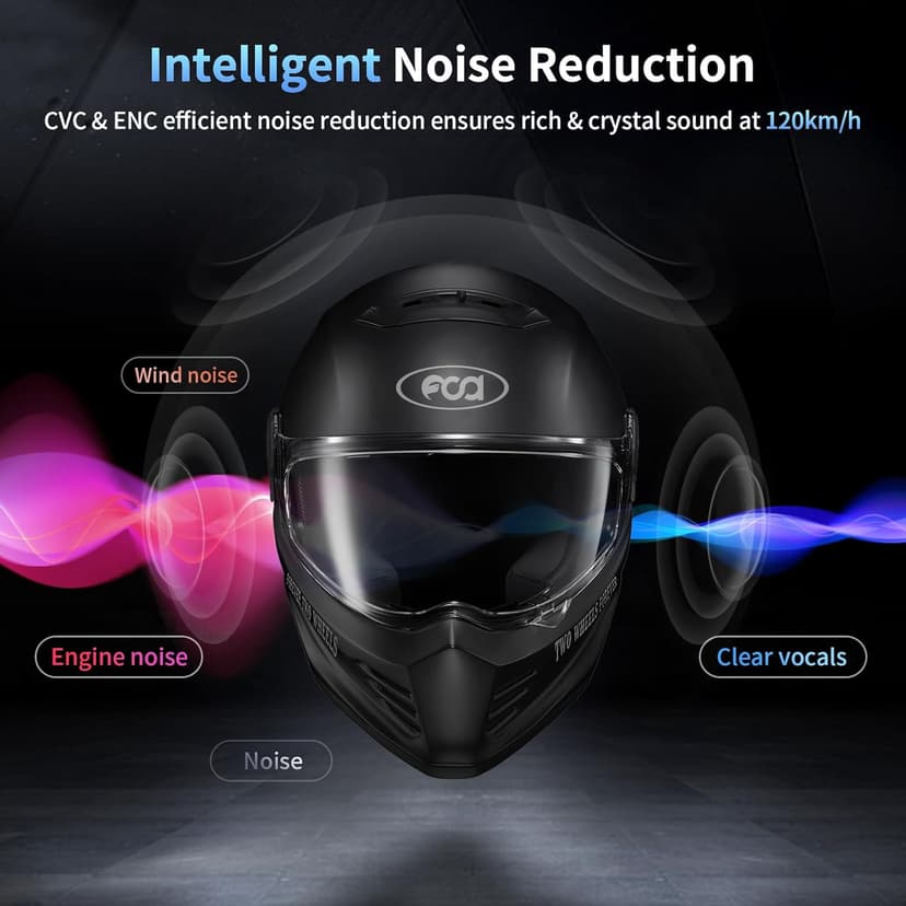 Fodsports FX-S Motorcycle Bluetooth Headset V5.4, 2-Way Helmet Intercom Communication System with IP67 Waterproof, CVC Noise Cancellation, Hands-Free Music/Call, 2 Type Mics, Black, 2 Pack