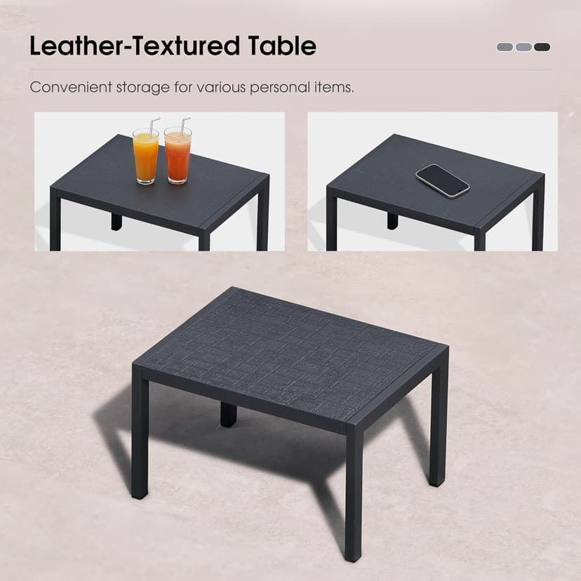 PURPLE LEAF Outdoor Chaise Lounge Chairs Set Recliner Adjustable Chair with Wheels and Table for Poolside Beach Patio Aluminum Reclining Sunbathing Lounger, Grey