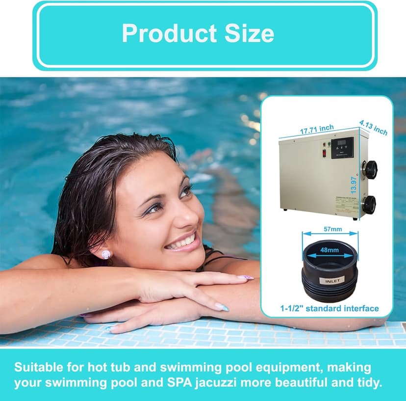 Upgrade Pool Heater-11KW 220V Thermostat Electric Swimming Pool Heater,Digital Touch Display Energy Efficient Pool Water Heater for Spa Relaxation, Bathtubs and Above Ground in-Ground Pools-11KW 220V