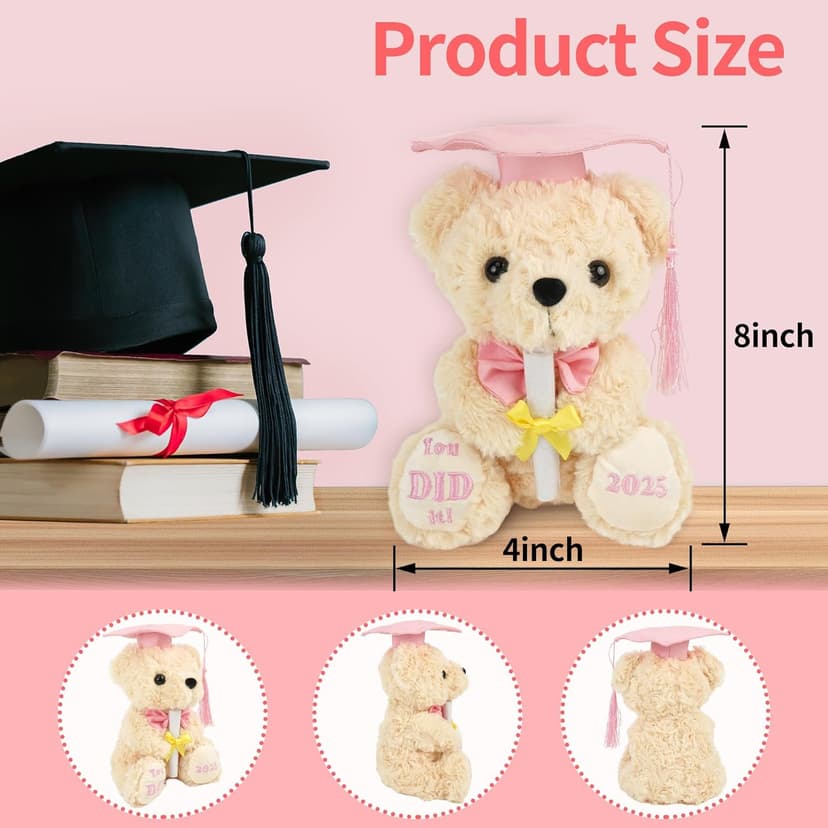 Class of 2025 Graduation Bear - Kindergarten Graduation Gift for Girls,Stuffed Plush Teddy Bear with Cap & Diploma, High School Graduation Gifts for Her, Grad Bear Gift 2025-8 Inch| You DID it (Pink)