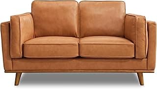 Valencia Artisan Full Leather Loveseat Sofa 66” - Pure Full Italian Nappa Leather Couch, Solid Wood Accent, Ultimate Comfort, Cognac Tan