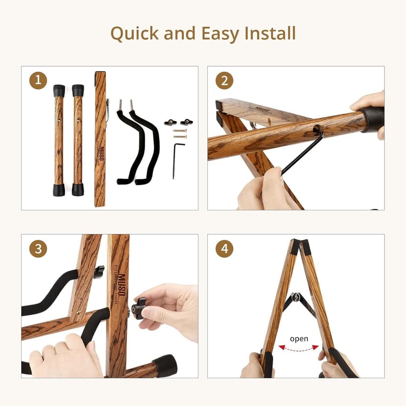 MUSO Guitar Stand,Acoustic Guitar Stand,Wood Classical Electric Guitar Stand,Foldable Bass Guitar Stand,Guitar Accessories also fit Bass,Violin,Ukulele(Zebra)