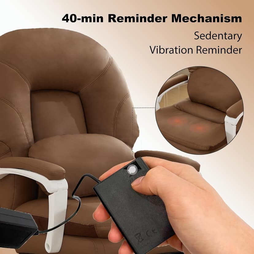 Ergonomic Office Chair for Big and Tall with Lumbar Support,Brown PU Leather High Back Executive Chair with Sedentary Vibration Reminder,Foot Rest,Reclining Function for Long Hours of Home Office