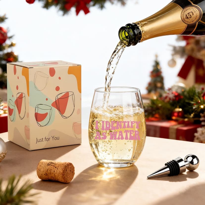 I Identify as Water 16oz Stemless Wine Glass, Funny Wine Glasses For Women, Men, 2025 Best White Elephant Gifts, Gag Gift, Perfect Birthday Or Christmas Gift For Adult, Coworker, Friend, Sister