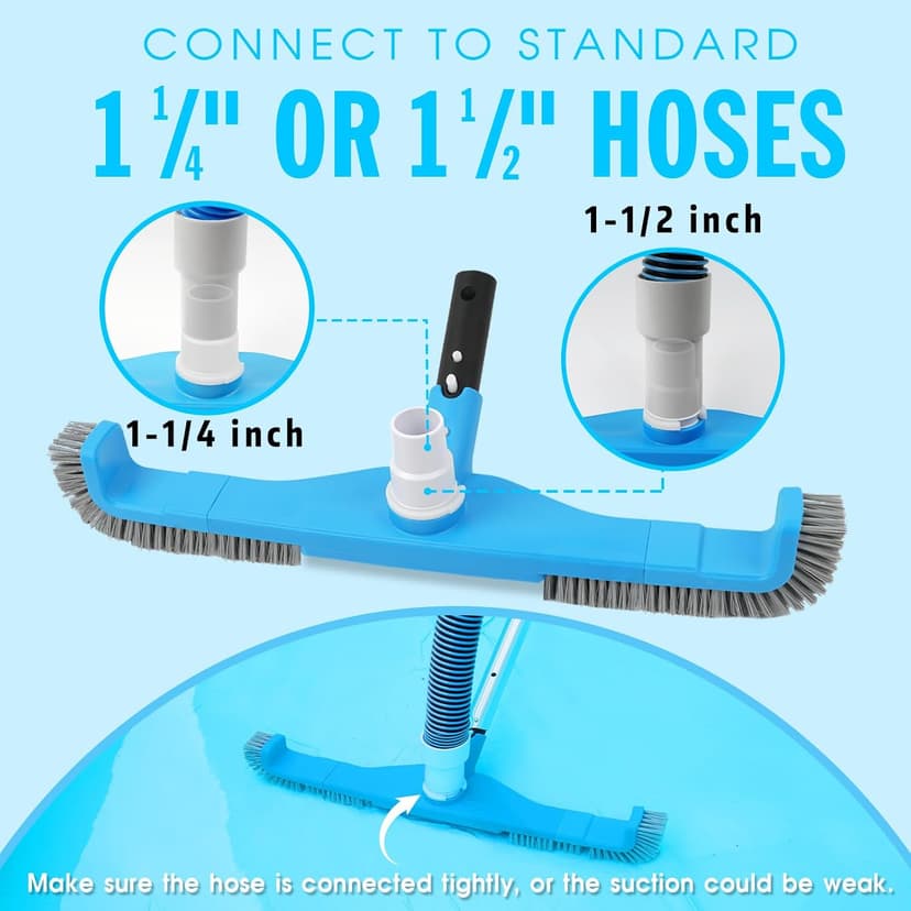 (2026 Upgraded) 20" 2 in 1 Pool Brush Vacuum Head with Swivel Hose Connection & Sturdy Nylon Bristles for Heavy Duty Inground & Above- Ground Pool Cleaning - Connecting 1-1/4" or 1-1/2" Hose (No Pole)