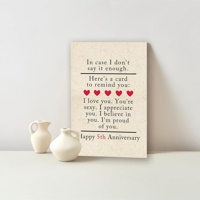 5 Year Anniversary Card Gifts for Him Her,Happy 5th Anniversary Card for Woman Men,Wood Anniversary Cards Gifts for Husband Wife,5th Wedding Anniversary Cards