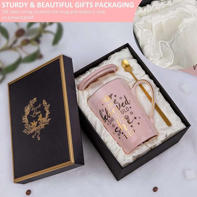 Valentines Spiritual Motivational Congratulations Gifts, 14oz Pink Ceramic Marble Gold Print Coffee Cup, Nicely Gift Boxed Graduation Gifts for Women Her 2026 - She Believed She Could So She Did Mug B0CZ993XBN