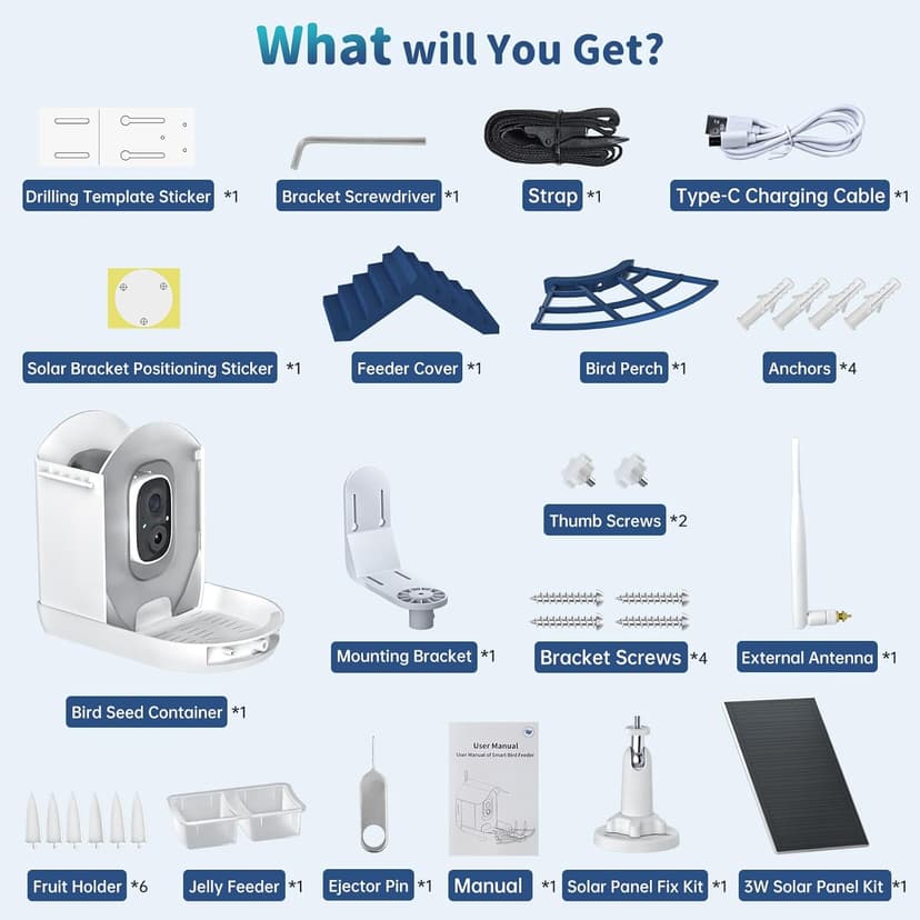 Smart Bird Feeder with Camera Solar Powered & AI Bi rd Identification, 2.4Ghz WiFi Bird feeders for Outdoors, 2K Live Video, Nstant Arrival Alerts - Gifts for Women
