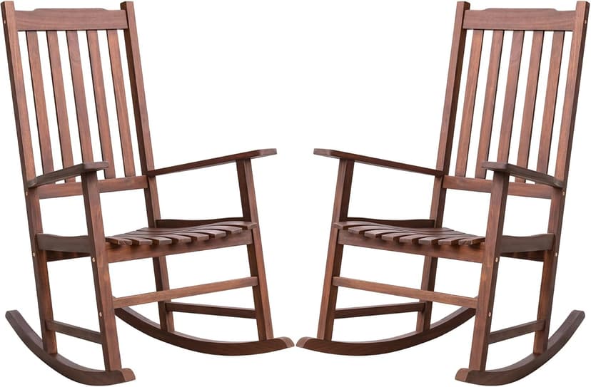 Greesum 2 Piece Acacia Rocking Chairs,Outdoor Bistro Furniture Set Pure Wood Framed for Porch, Lawn Garden, Deck,Brown
