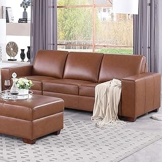SIENWIEY Top Grain Leather Sofa,Leather Sofa Couch for Living Room Furniture Set,Italian Leather Sofa for House/Office/Apartment(Brown,3-Seater Sofa 1 Piece)