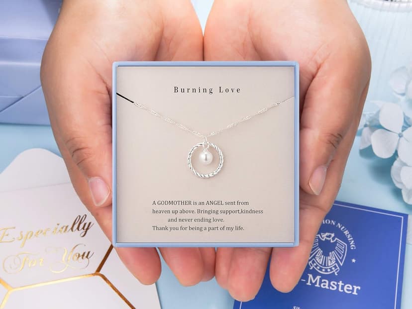 Burning Love Godmother Necklace Godmother Gifts from Goddaughter&GodSon Sterling Silver Circle Necklace for Women Birthday Gifts Christmas Gifts