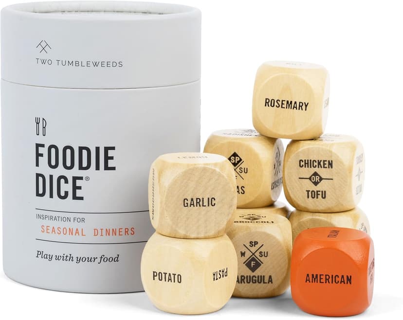 Two Tumbleweeds Foodie Dice - New Edition: Set of 9 Dice to Inspire Creative, Seasonal Meals with Take Out Die - Unique Cooking Gift