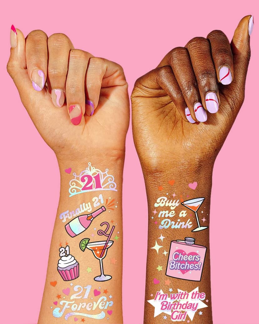 Party Decorations, Fun, Bday Girl, RIP Fake ID, HBD, Disco Cowgirl, Twenty One Tiara xo, Fetti 48pc 21st Birthday Temporary Tattoos | Finally 21 Bday Party B0B78DMSR7