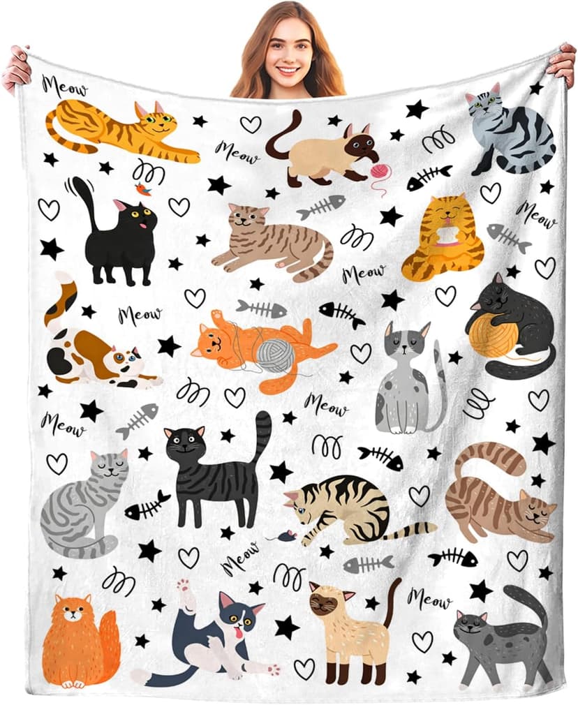 Cute Cat Blanket Animals Pet Pattern Gifts for Cat Lovers Soft Lightweight Flannel Throw Blankets for Kids Adults 50"x40" B09T3DVZCD
