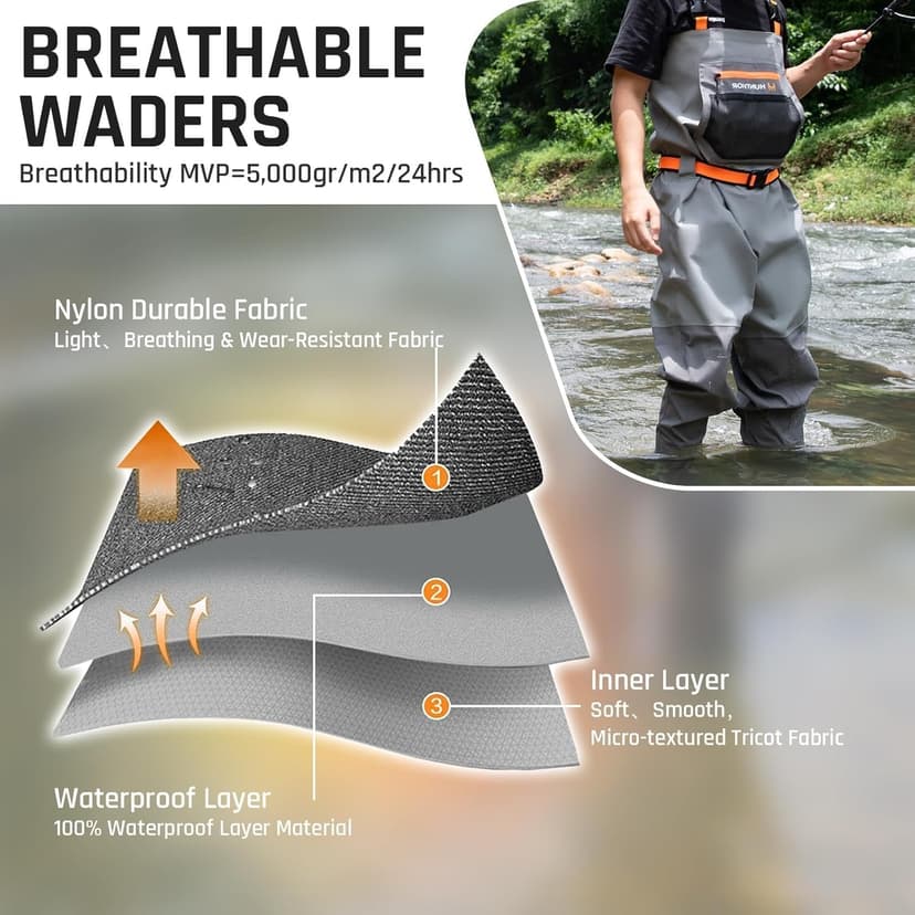 Hunthor Fishing Waders for Men Waterproof Breathable Chest Wader with Insulated Stockingfoot for Fly Fishing, Hunting, Wading