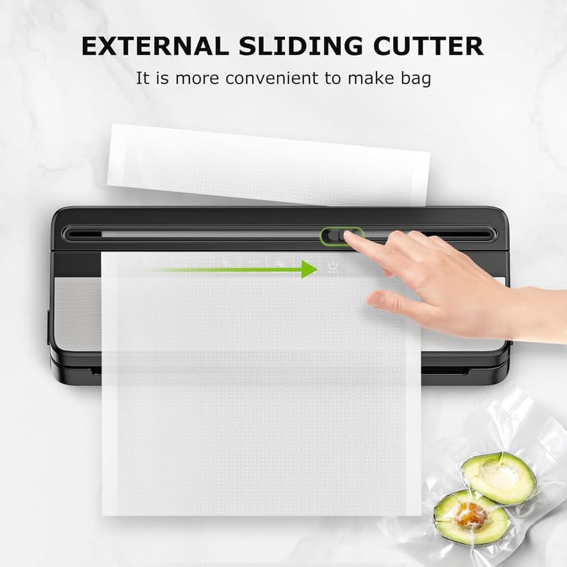 Bonsenkitchen Vacuum Sealer, Multi-Functional Food Sealer with 1 Roll Bag+ 5 Bags, Bag Storage | Built-in Cutter, Silver-Stainless steel